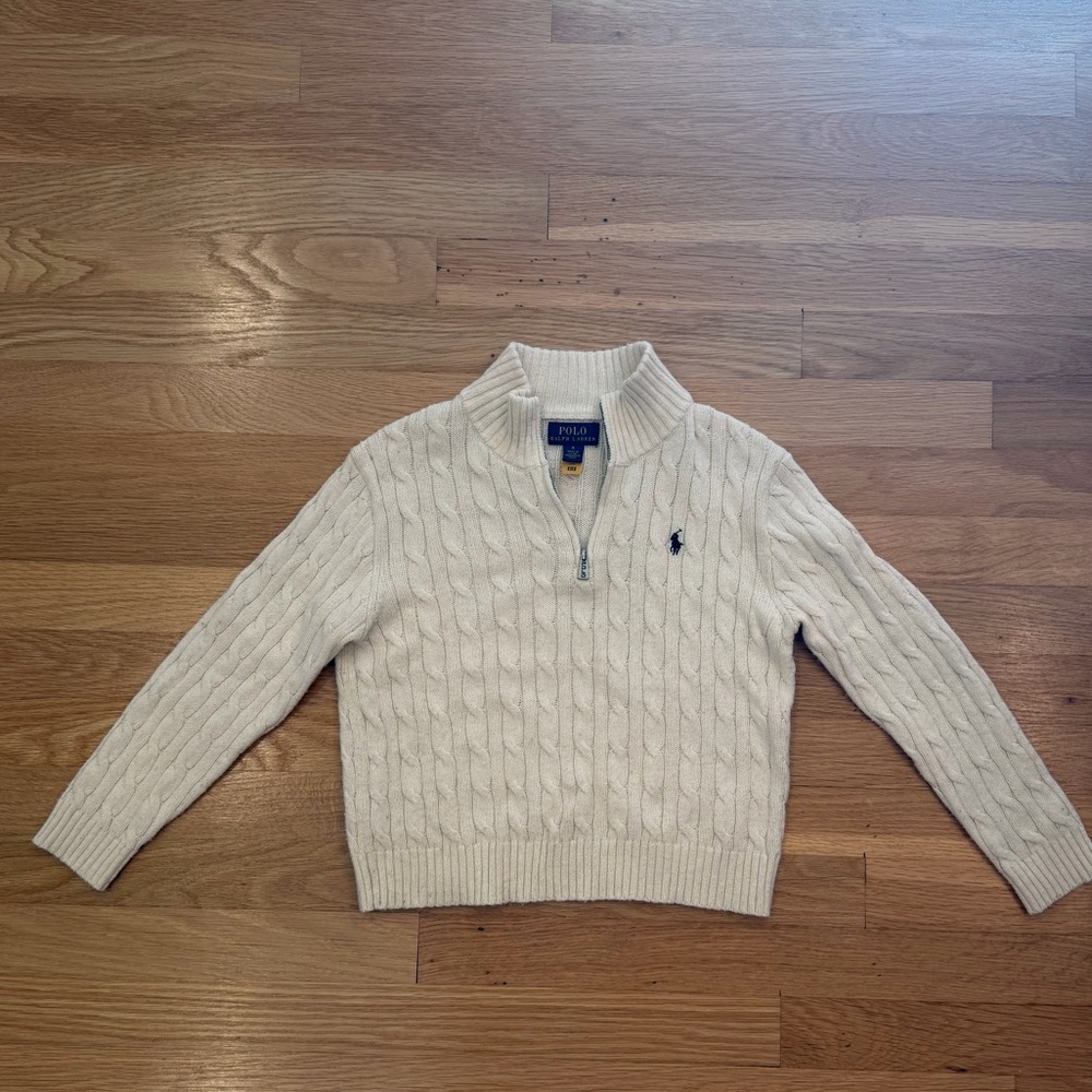 Ralph Lauren Kids Ivory Cable Knit Half Zip Sweater